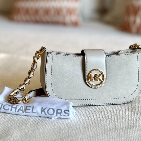 Michael Kors Carmen Extra-Small Saffiano Leather Shoulder Bag Cream - Picture 8 of 8